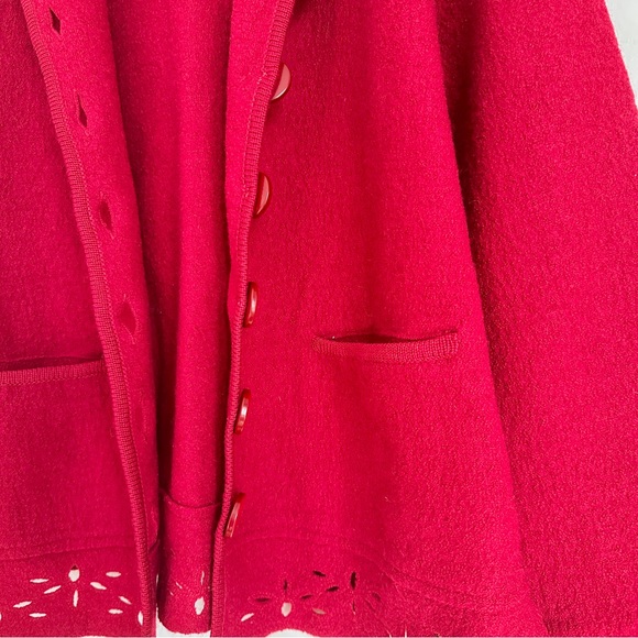 VINTAGE RINO ROSSI RED ROSE BOILED WOOL CUT OUT HEM CARDIGAN SWEATER JACKET M - Picture 7 of 8